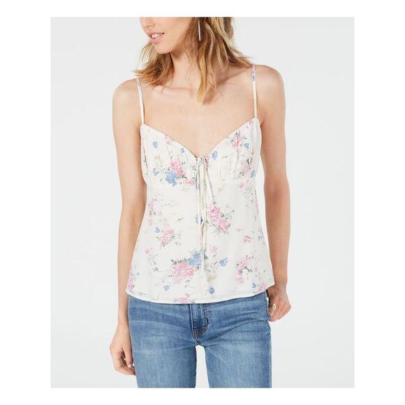 NWT LEYDEN Womens Ivory Floral Spaghetti Strap V Neck Tank Top Size: XL - Picture 1 of 3